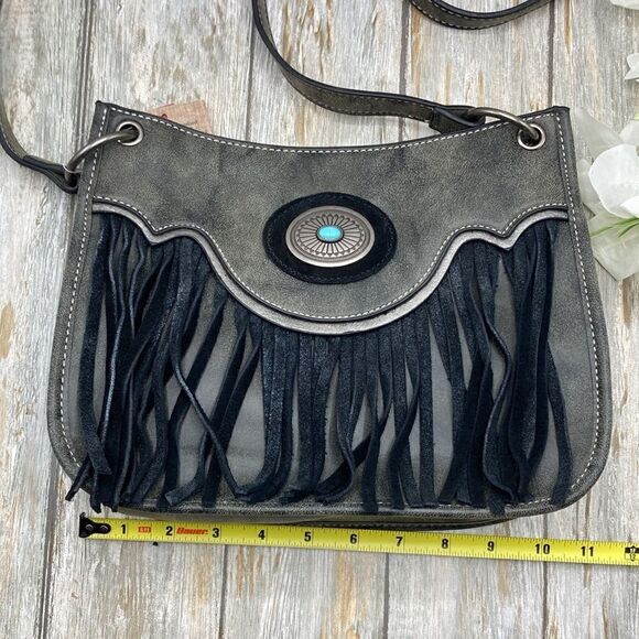 Justin Western Cowgirl Country Leather Fringe Crossbody Bag Purse - Picture 12 of 14